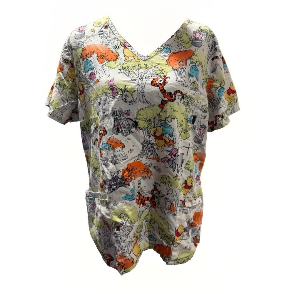 Vintage Winnie The Pooh Disney Scrub Top Size Small Tigger Eeyore Piglet